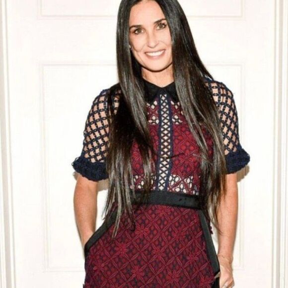 Self-Portrait Floral Grid Midi Dress Lace Collared US 2 UK 6 Extra Small - Picture 6 of 8